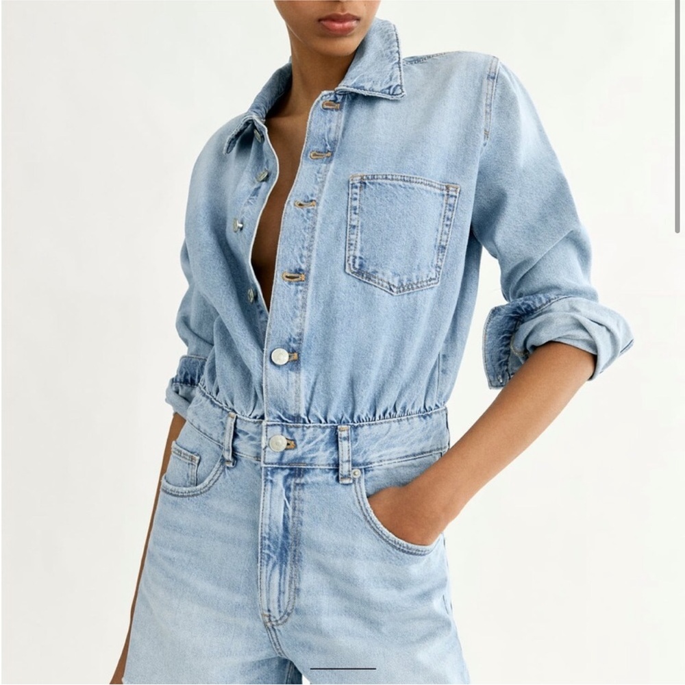 NWT ZARA SHORT DENIM JUMPSUIT